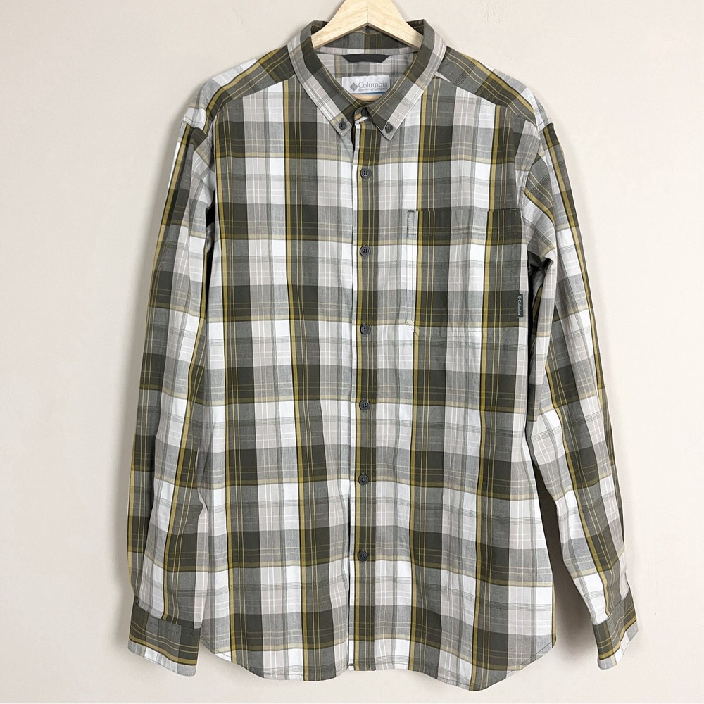 Columbia Button Down Shirt Plaid Multi Long Sleeve Cotton Stretch Lightweight L